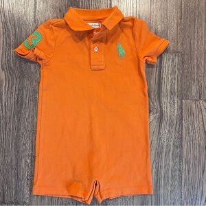 Polo Ralph Lauren Orange Green Big Pony Romper 18M EUC